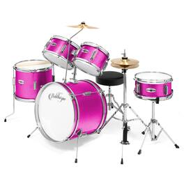 Ashthorpe - Beginner Drum Kit with Brass Cymbals (Set of 5) - Pink