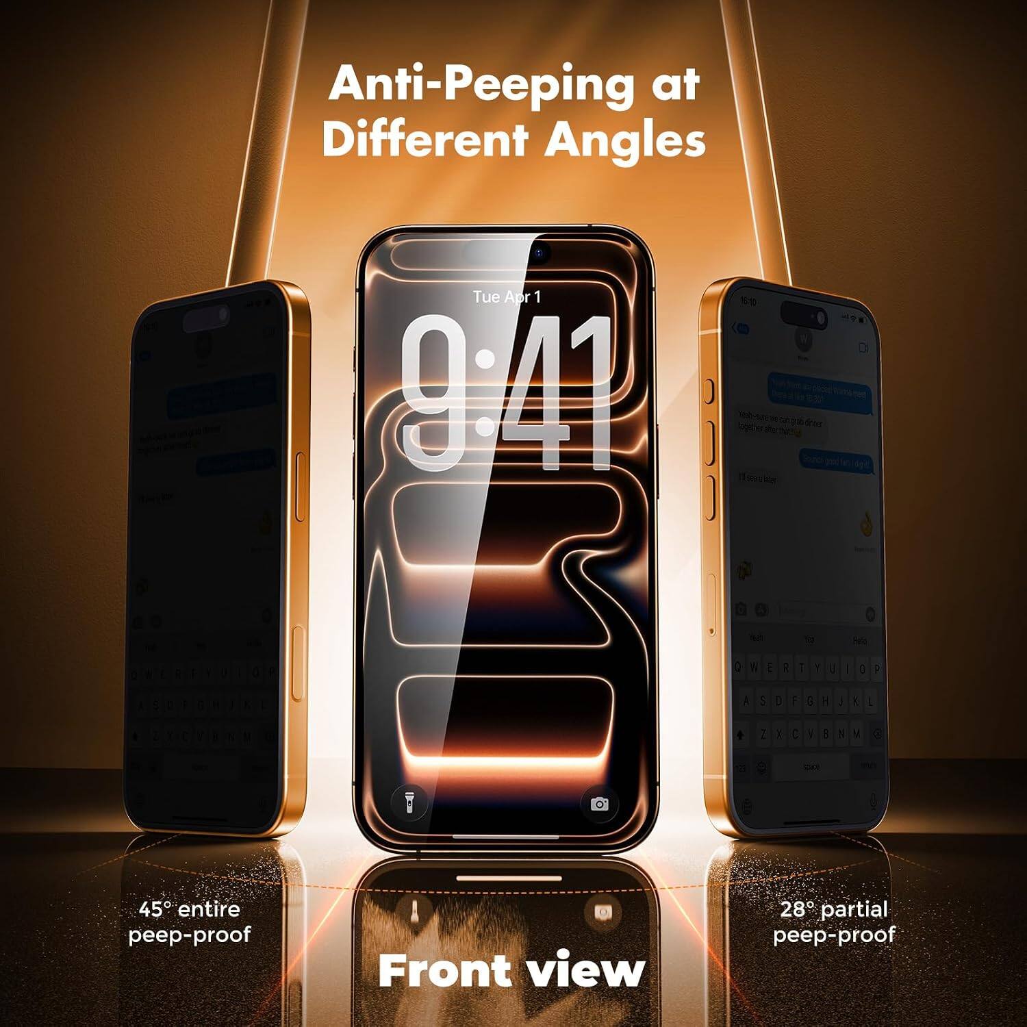 Anti-Peeping at Different Angles

Tue Apr 1 9:41
18:10 suprudidoner

W E R
I U I 2
F A $ D
F G :
I ( L
Z I C /
E S V

45° entire peep-proof
Front view
28° partial peep-proof