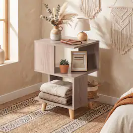WELLFOR - Set of 2 Wooden Modern Nightstand Set with Legs for Living Room - Gray