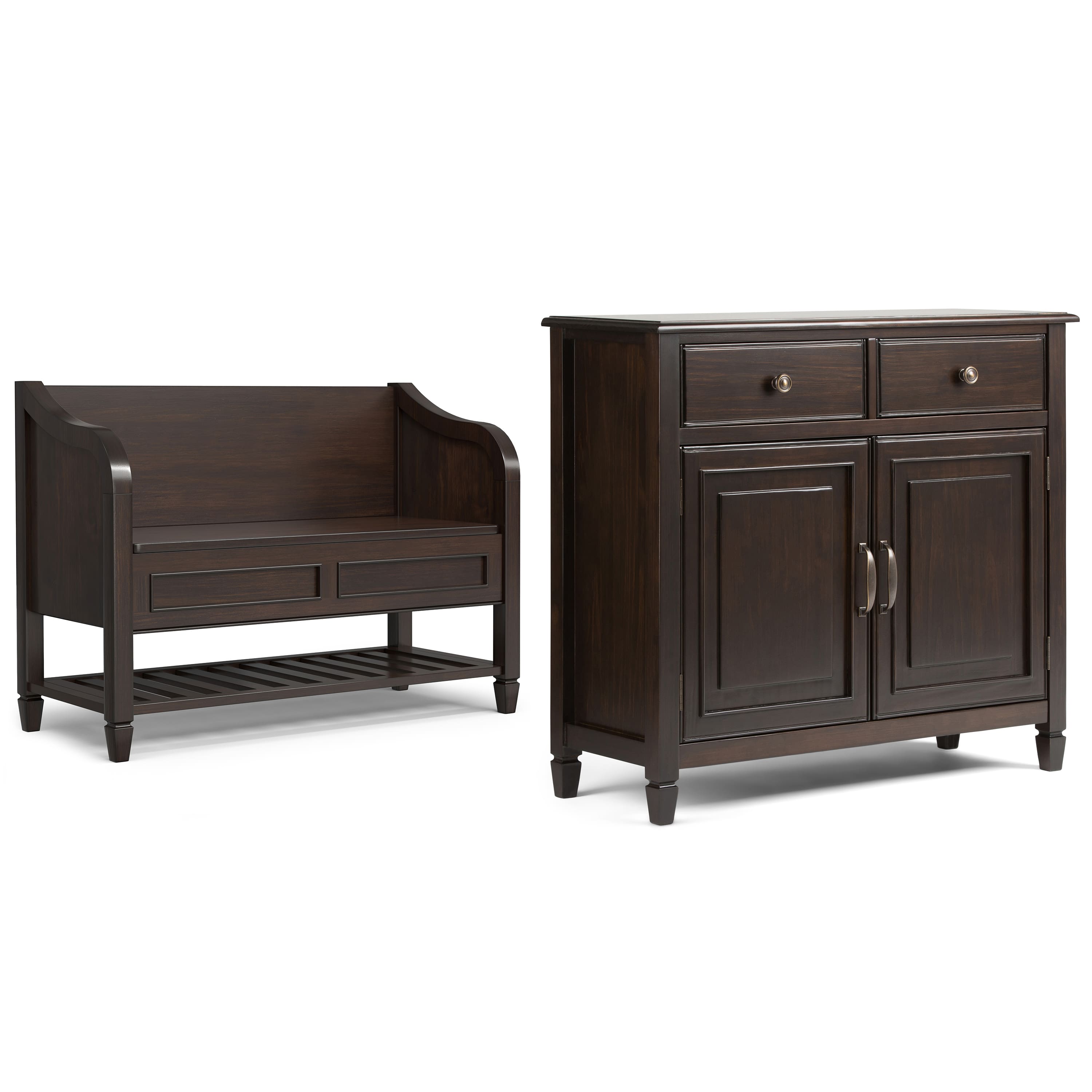 Simpli Home - Connaught 42-inch Storage Bench with Shelf and 40-inch Cabinet - Chestnut Brown