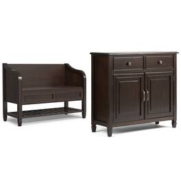 Simpli Home - Connaught 42-inch Storage Bench with Shelf and 40-inch Cabinet - Chestnut Brown