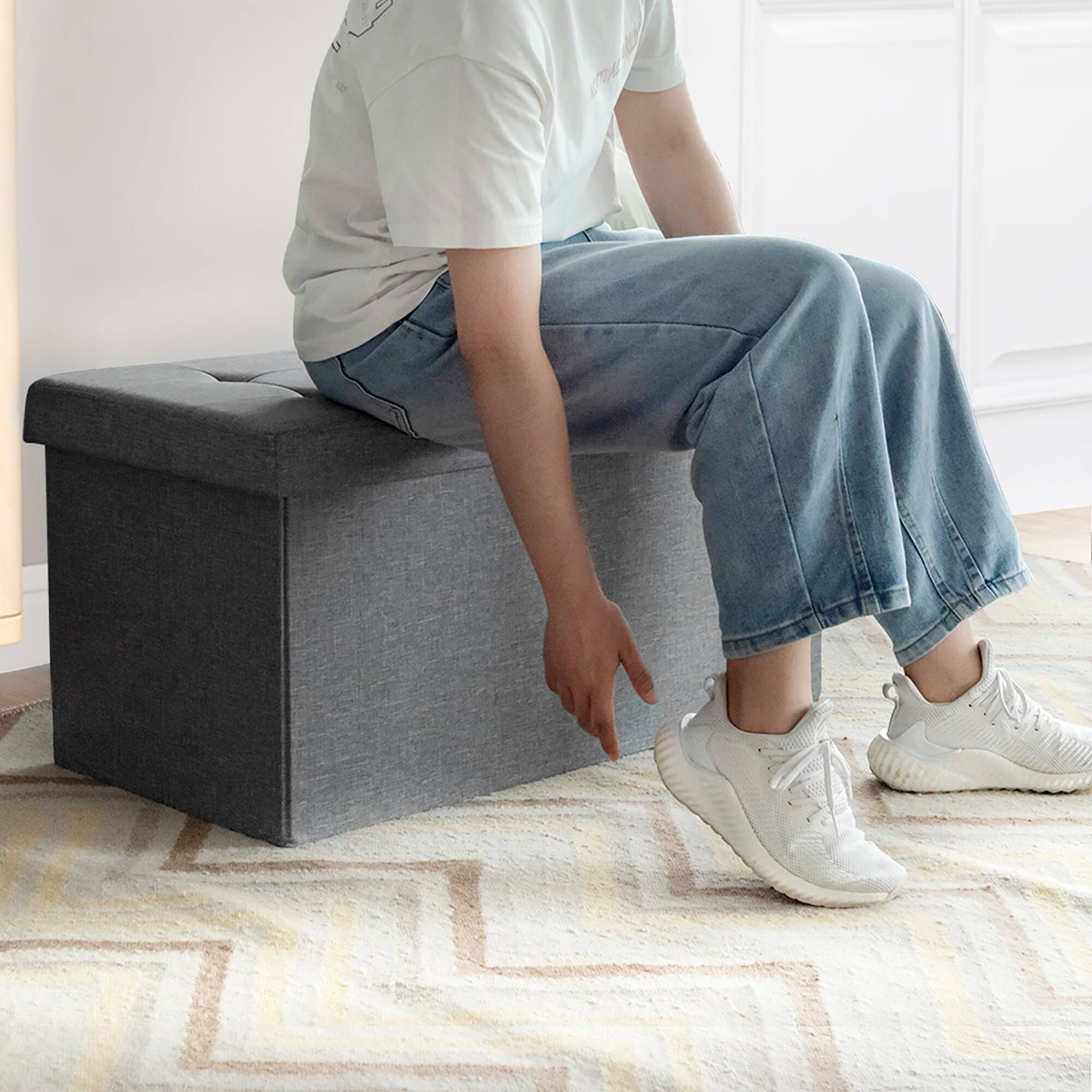 Alt View 3. Costway - Costway 31.5"Fabric Foldable Storage Ottoman Toy Chest W/Removable Storage Bin - Light Grey.
