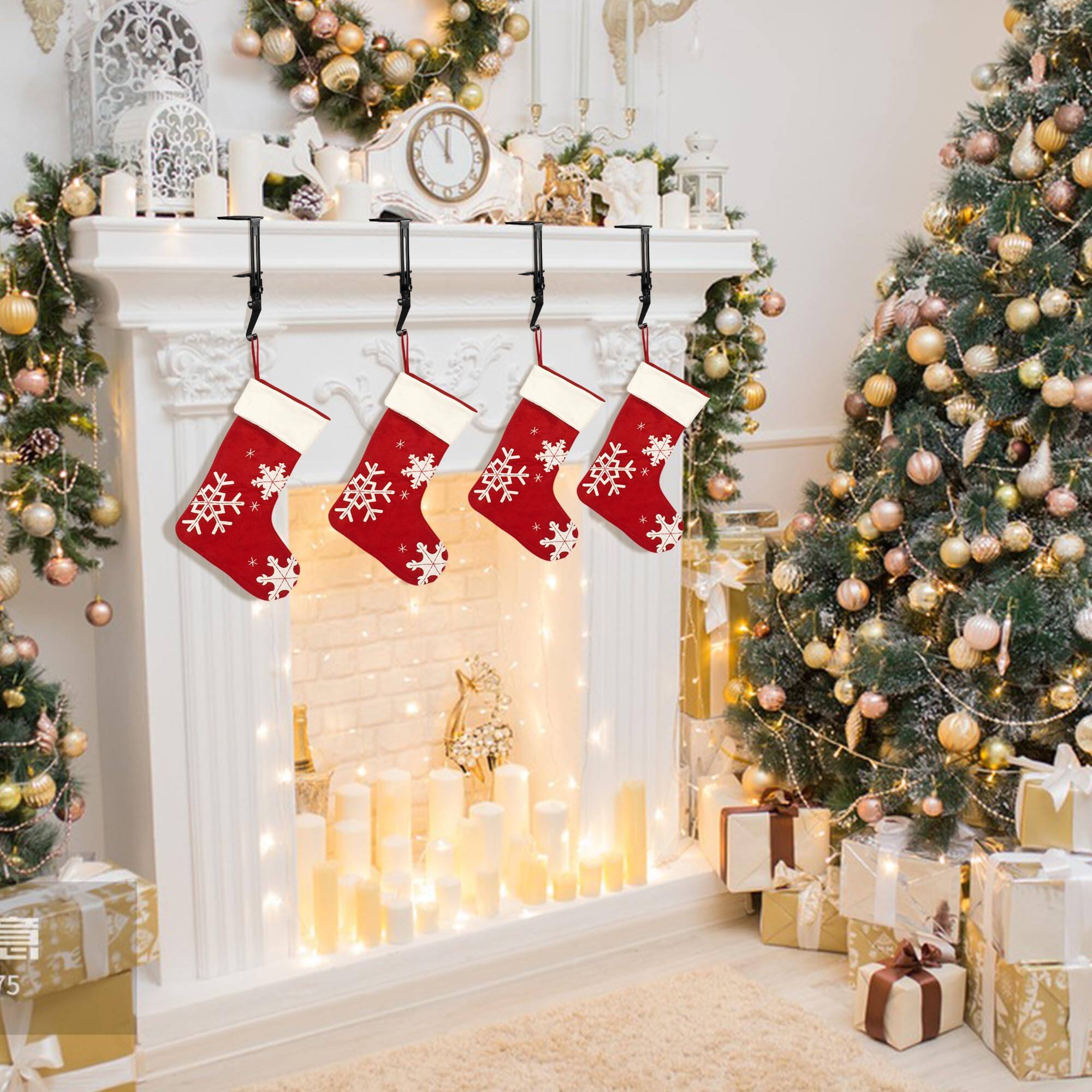 Alt View 6. Paradigms Interiors - 6 Metal Christmas Stocking Holders - Adjustable Mantle Hangers With Protective Pads No-slip Fireplace Garla... - Default.