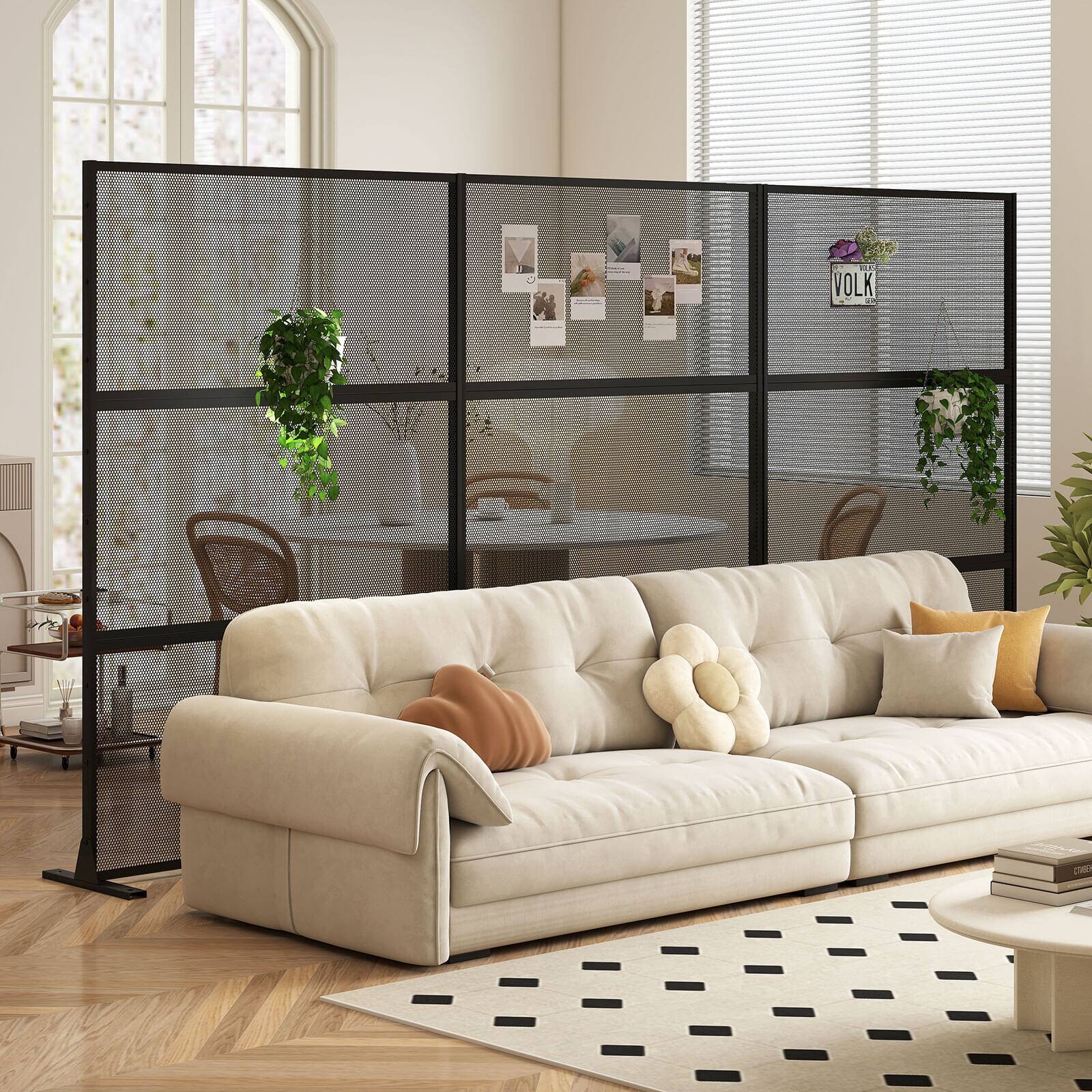 Alt View 4. Costway - Costway 2 PCS 72"H x 48"W Metal Privacy Screen with Expansion Bolts & Connection Screws - Black.