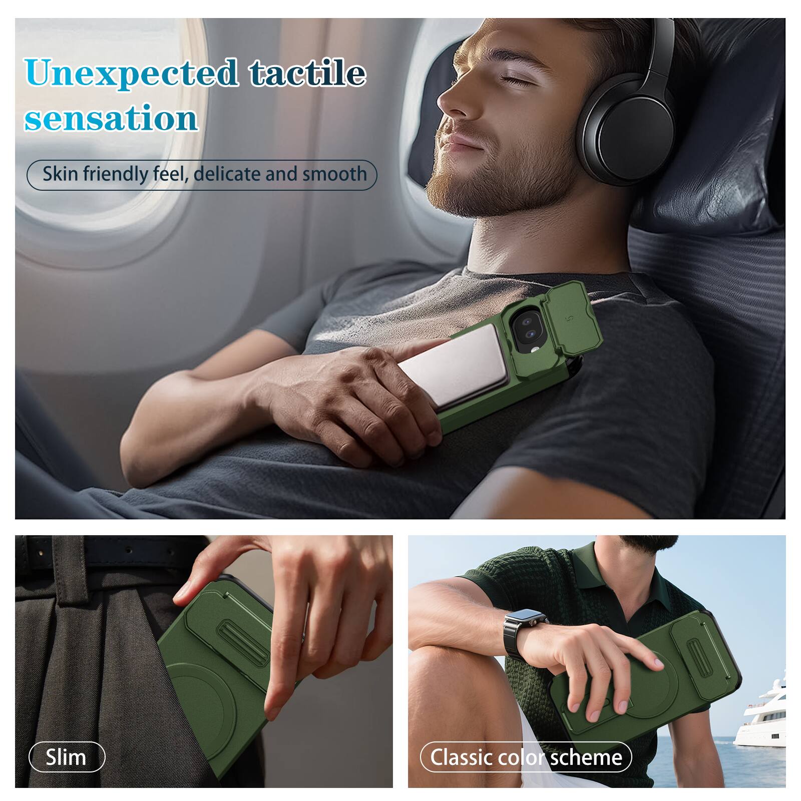 Unexpected tactile sensation  
Skin friendly feel, delicate and smooth  
Slim  
Classic color scheme
