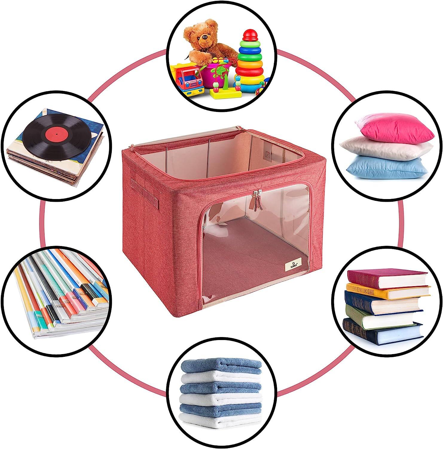 Alt View 4. Sorbus - Sorbus Storage Bins with Metal Frame, Stackable & Foldable Clothes Organizer Bags, Fabric Storage Containers - Pink.