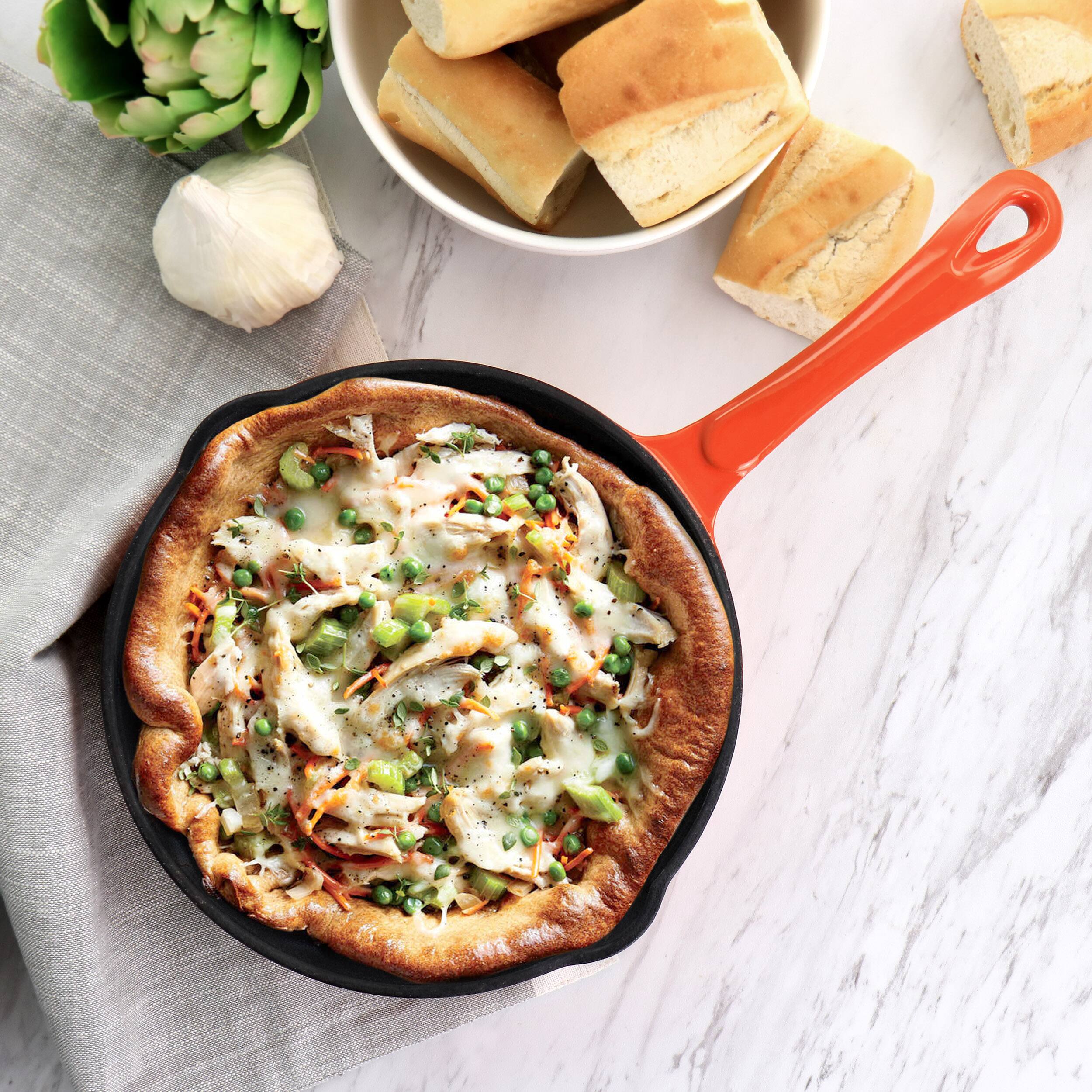 Alt View 6. Mega Chef - MegaChef Enameled Round 8 Inch PreSeasoned Cast Iron Frying Pan in Orange - Orange.