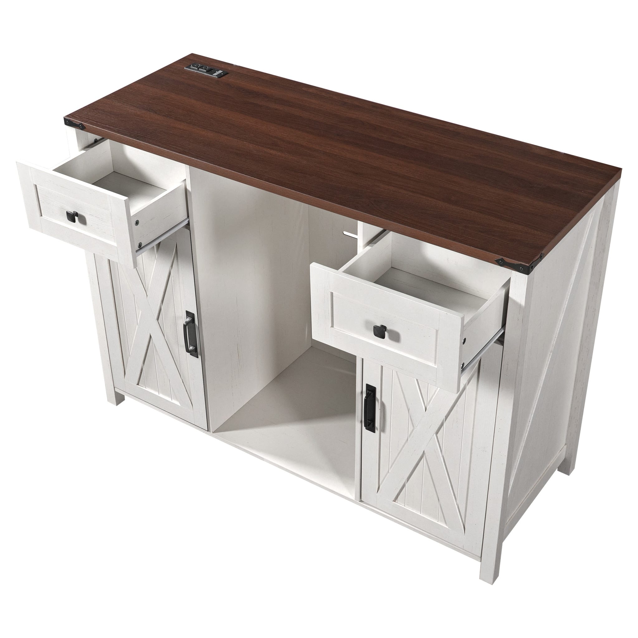 Forest'nSky - 53.2" Fridge Cabinet Bar Cabinet with Power Outlet, 2 Doors and 2 Drawers - White