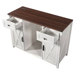Forest'nSky - 53.2" Fridge Cabinet Bar Cabinet with Power Outlet, 2 Doors and 2 Drawers - White
