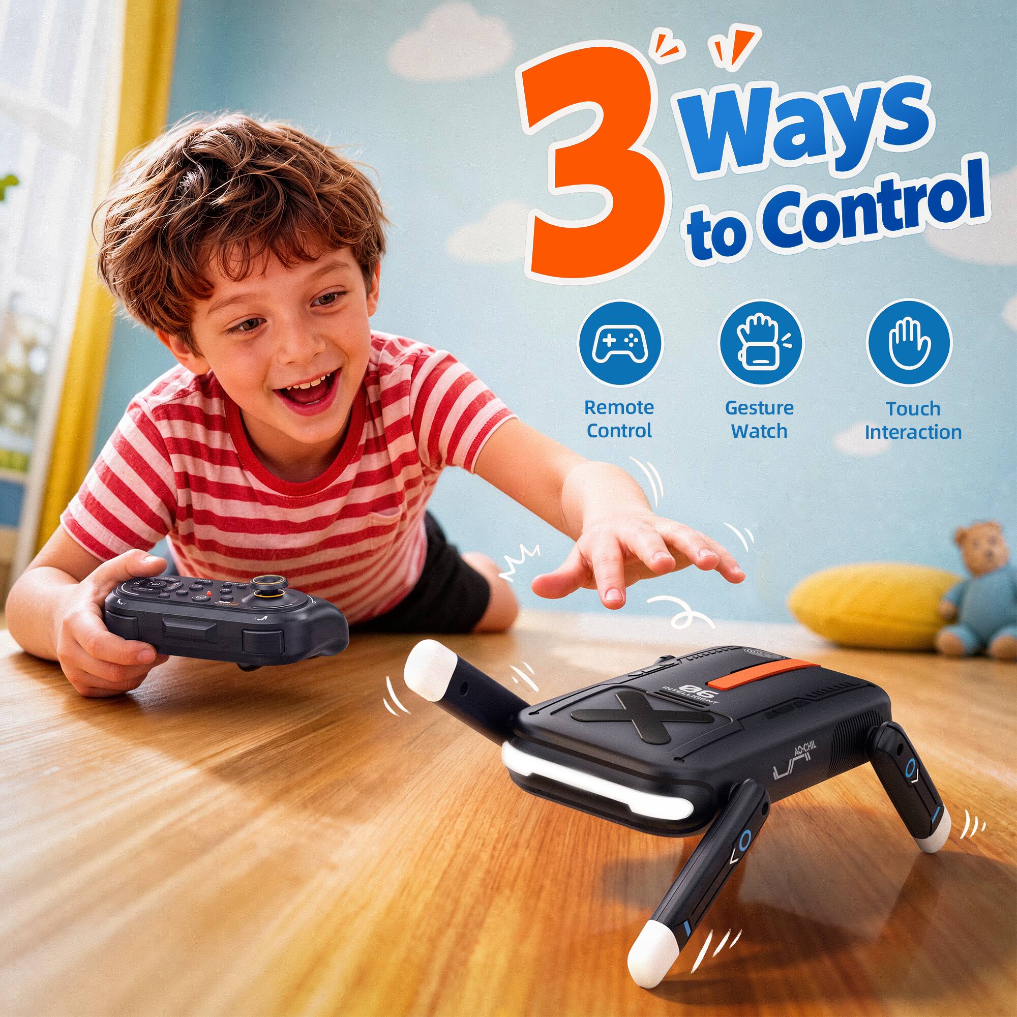 3 Ways to Control
- Remote Control
- Gesture Watch
- Touch Interaction