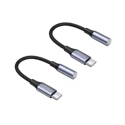 Front. Qixxronics - USB-C Male to 3.5 mm Female Adapter (2-Pack), USB C to AUX Jack Adapter - Gray.