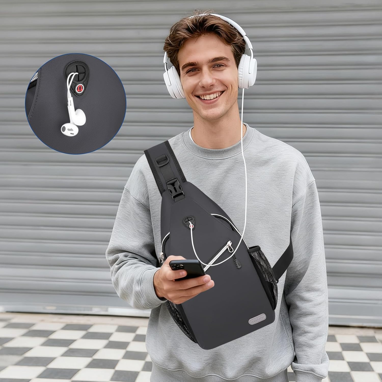 Alt View 3. mosiso - Sling Backpack Multipurpose Crossbody Shoulder Bag Travel Hiking Daypack - Space Gray.