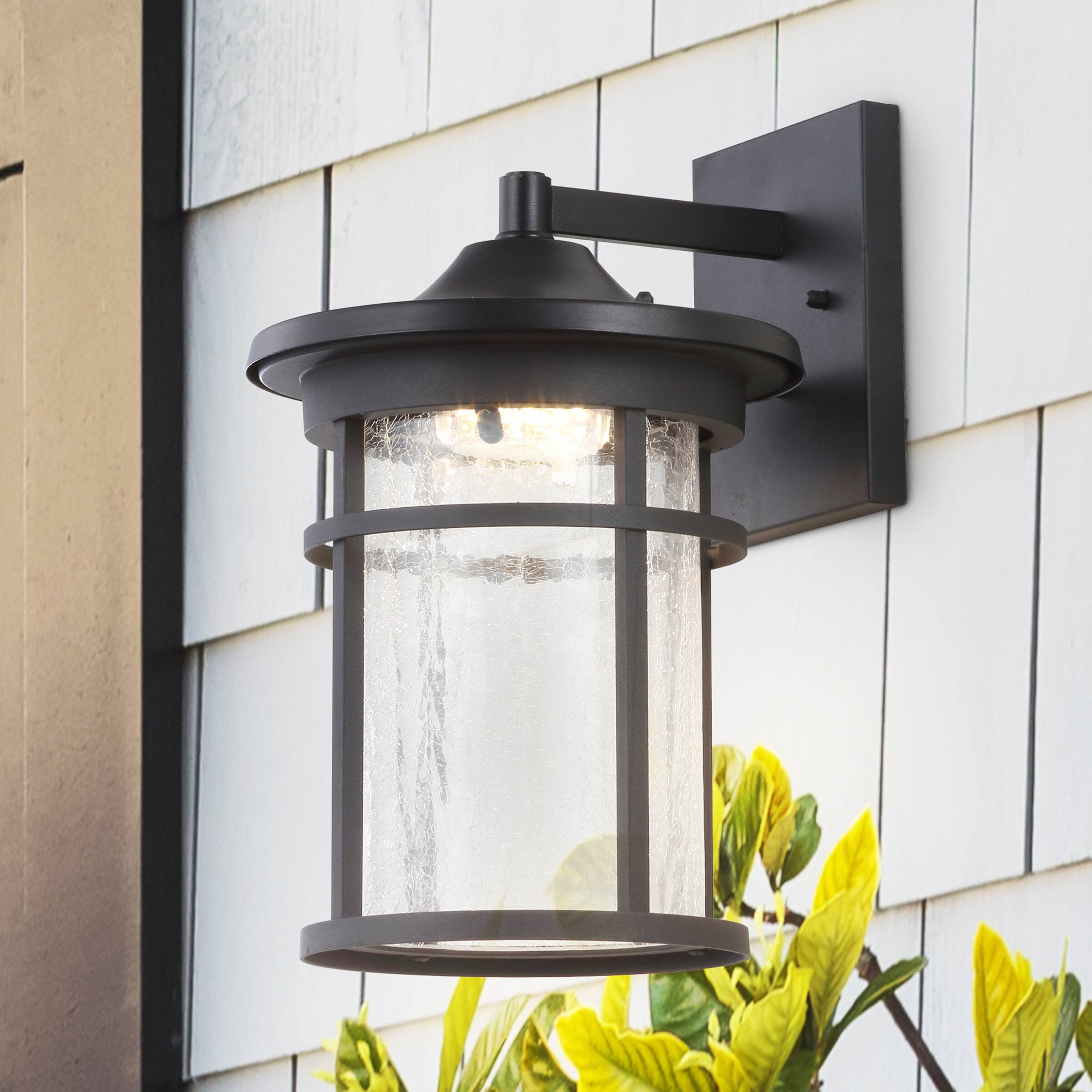 Alt View 6. Jonathan Y - Campo 10.25" Outdoor Wall Lantern Crackled Glass/Metal Integrated LED Wall Sconce, Black - Black/Clear.