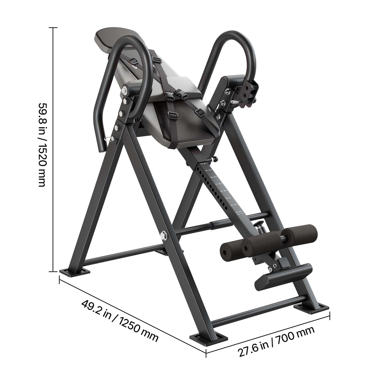 - 59.8 in / 1520 mm
- 49.2 in / 1250 mm
- 27.6 in / 700 mm