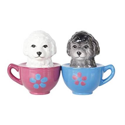 Front. Pacific Trading - Adorable Maltese Puppies in Tea Cup Ceramic Magnetic Salt and Pepper Shaker Set Cute Dog Puppy - Multicolor.