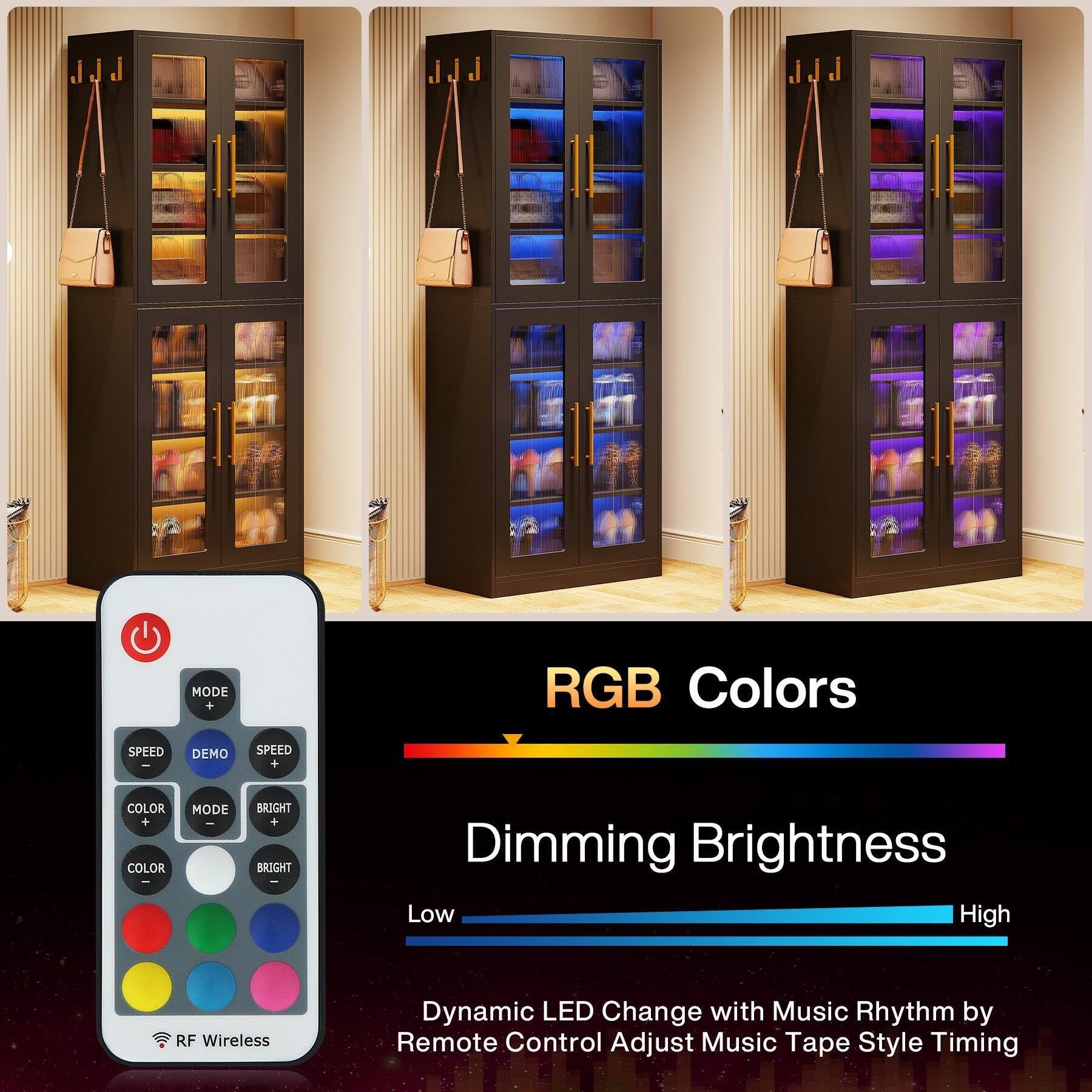 - MODE +
- RGB Colors
- SPEED
- DEMO
- SPEED +
- COLOR + COLOR
- MODE -
- BRIGHT + BRIGHT -
- Dimming Brightness Low High
- RF Wireless
- Dynamic LED Change with Music Rhythm by Remote Control Adjust Music Tape Style Timing