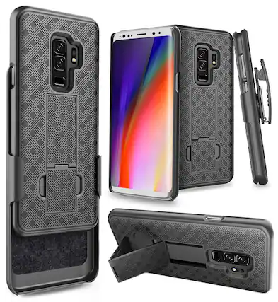 Front. Nakedcellphone - Case with Stand and Belt Clip Holster for Samsung Galaxy S9 Plus - Black.