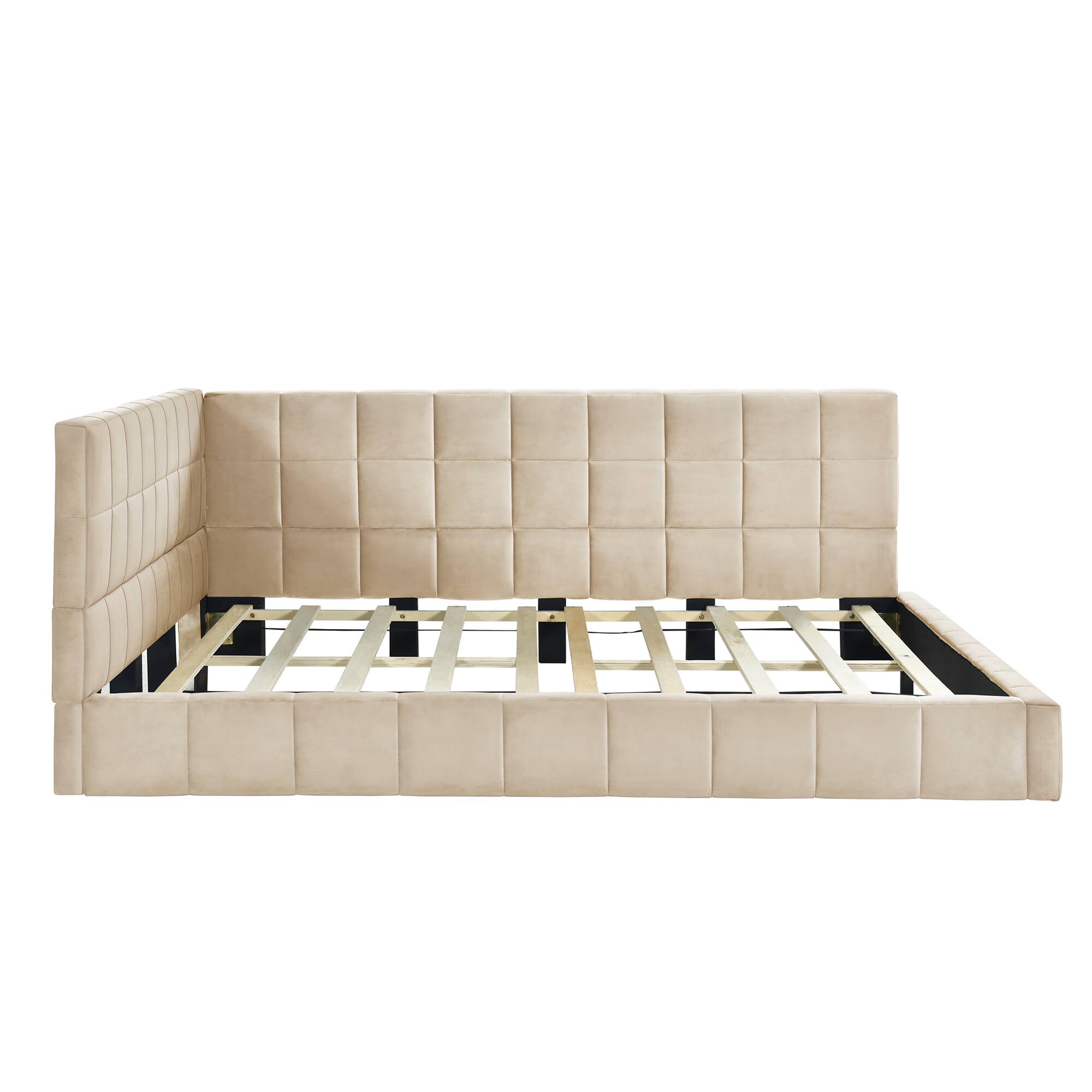 Back. Tiramisubest - Full Size Upholstered Daybed/Sofa Bed Frame-Beige, Velvet - Beige.