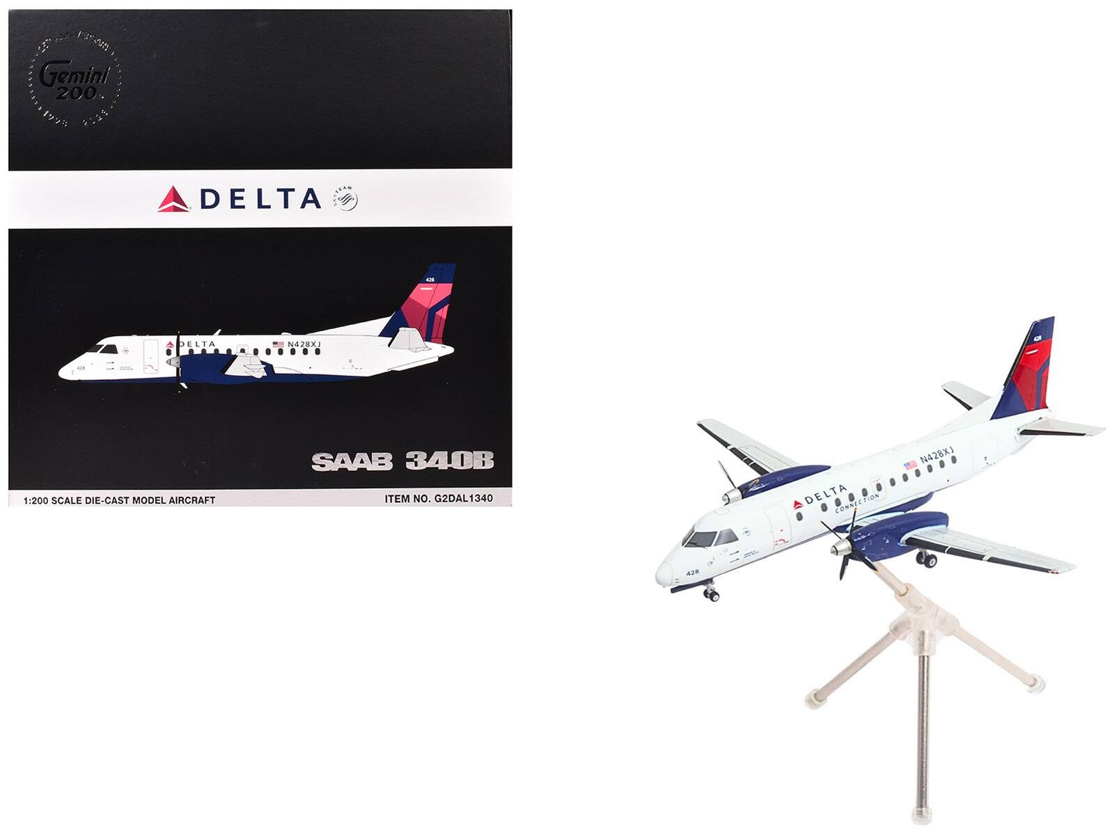 nothing_to_anscribe 5 Gemini 200  
P:s DELTA L DELTA NA28X A  
- ....... 0 1:200 SCALE DIE-CAST MODEL AIRCRAFT SAAB 340B ITEM NO. G2DAL1340 A DELTA CONNECTION (N428X)