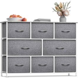 Sorbus - 8 Drawers Wide Dresser - Organizer Unit with Steel Frame, Wood Top, and Handle, and Fabric Bins - Gray