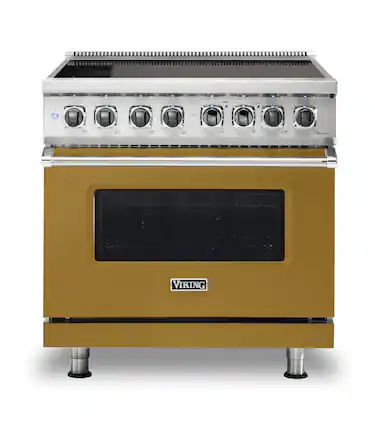 Front. Viking - 5 Series 5.6 Cu. Ft. Freestanding Electric Induction Range - Golden Hour.