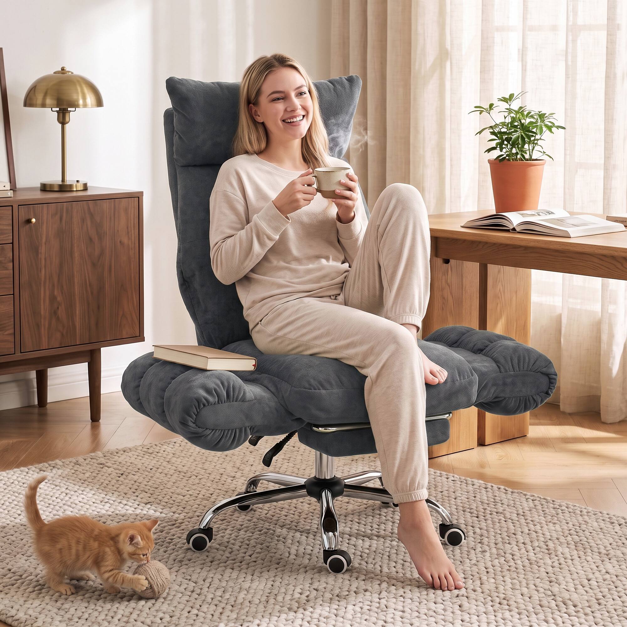 Alt View 1. Homcom - Cross Office Chair with Flip-Up Armrests, Wide Seat, Reclining Cross Legged Desk Chair with Footrest - Dark Gray.