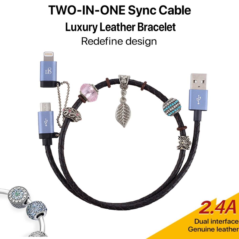 TWO-IN-ONE Sync Cable Luxury Leather Bracelet Redefine design

2.4A Dual interface Genuine leather