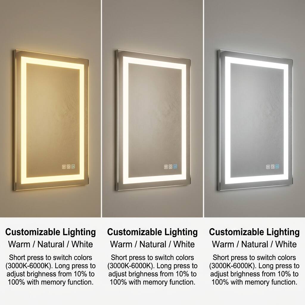 Customizable Lighting  
Warm / Natural / White  

Short press to switch colors (3000K-6000K).  
Long press to adjust brightness from 10% to 100% with memory function.