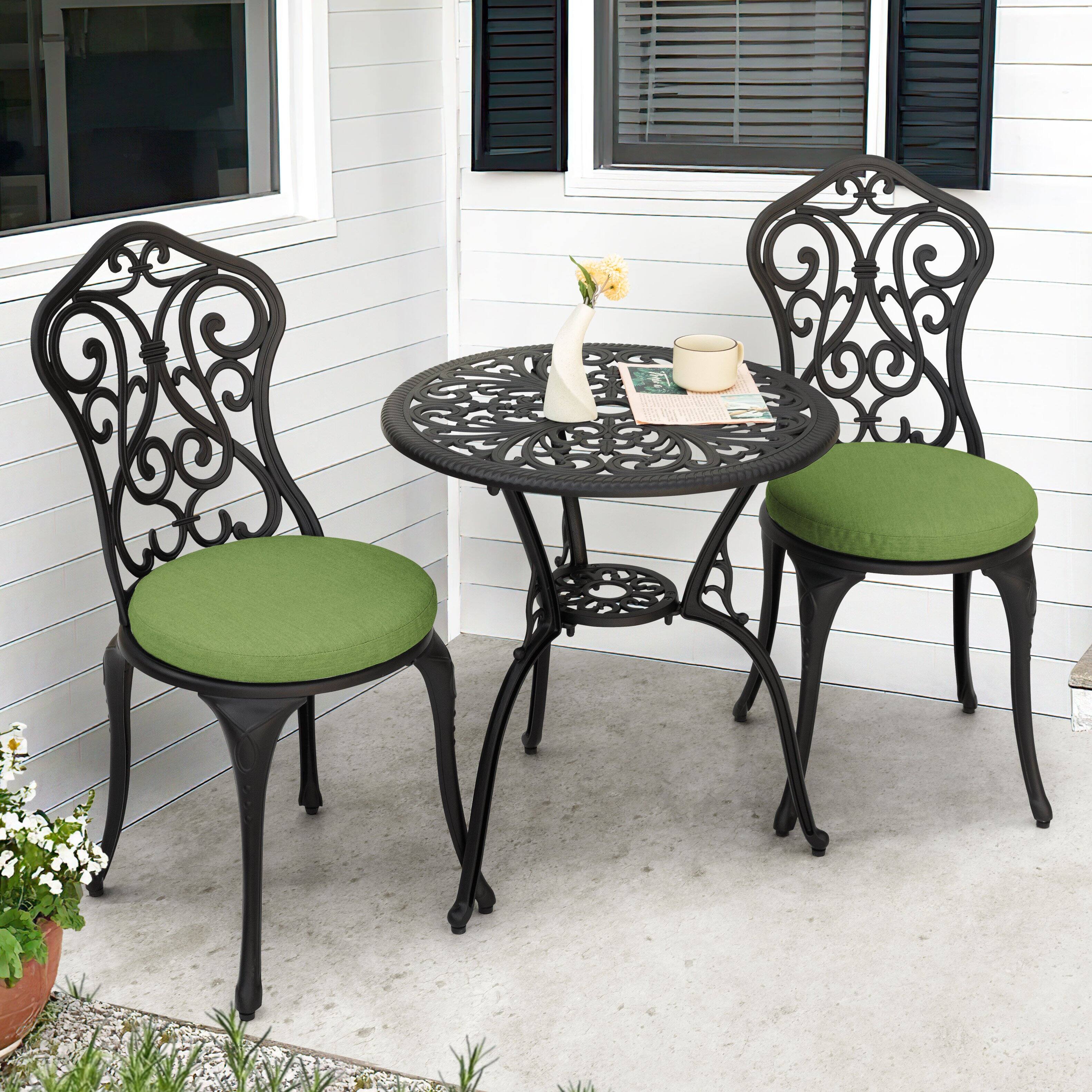Alt View 3. Nuu Garden - Outdoor 2-Pack 15'' x 1.4" Round Chair Seat Cushions with Straps - Green.