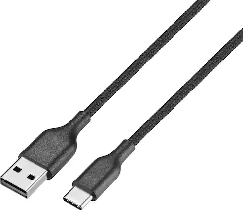 Front. Best Buy essentials™ - 6' USB-C to USB Braided Charge-and-Sync Cable - Black.