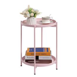 VEGA AUTOMOTIVE - 2-tier Round Side Table Outdoor Folding Accent Stand With Removable Tray Anti-rust Metal Asional For Balcon - Pink