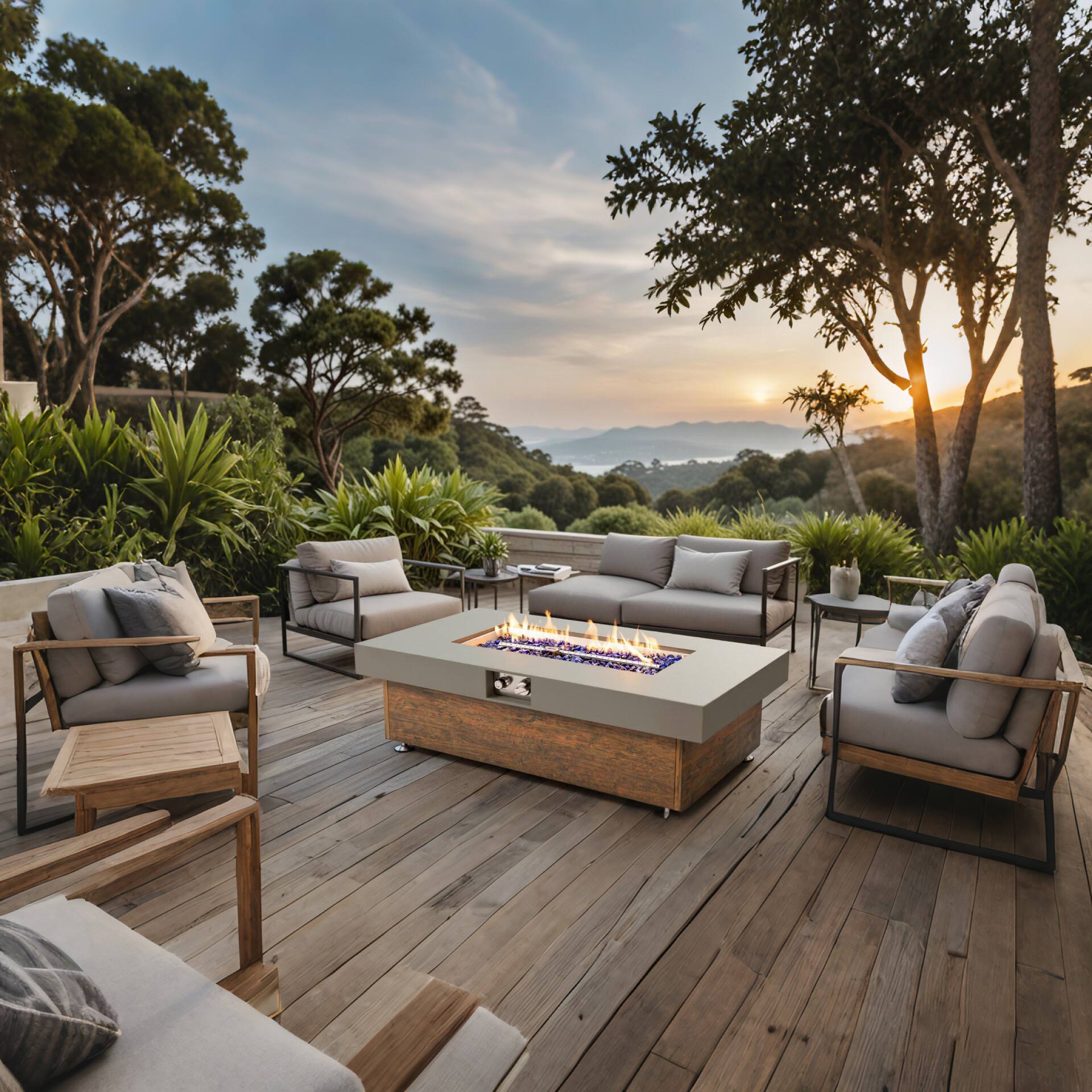 Alt View 1. Dexmalle - Dexmalle-48Inch Iron Fire Pit Table with Wood Grain-Gray.