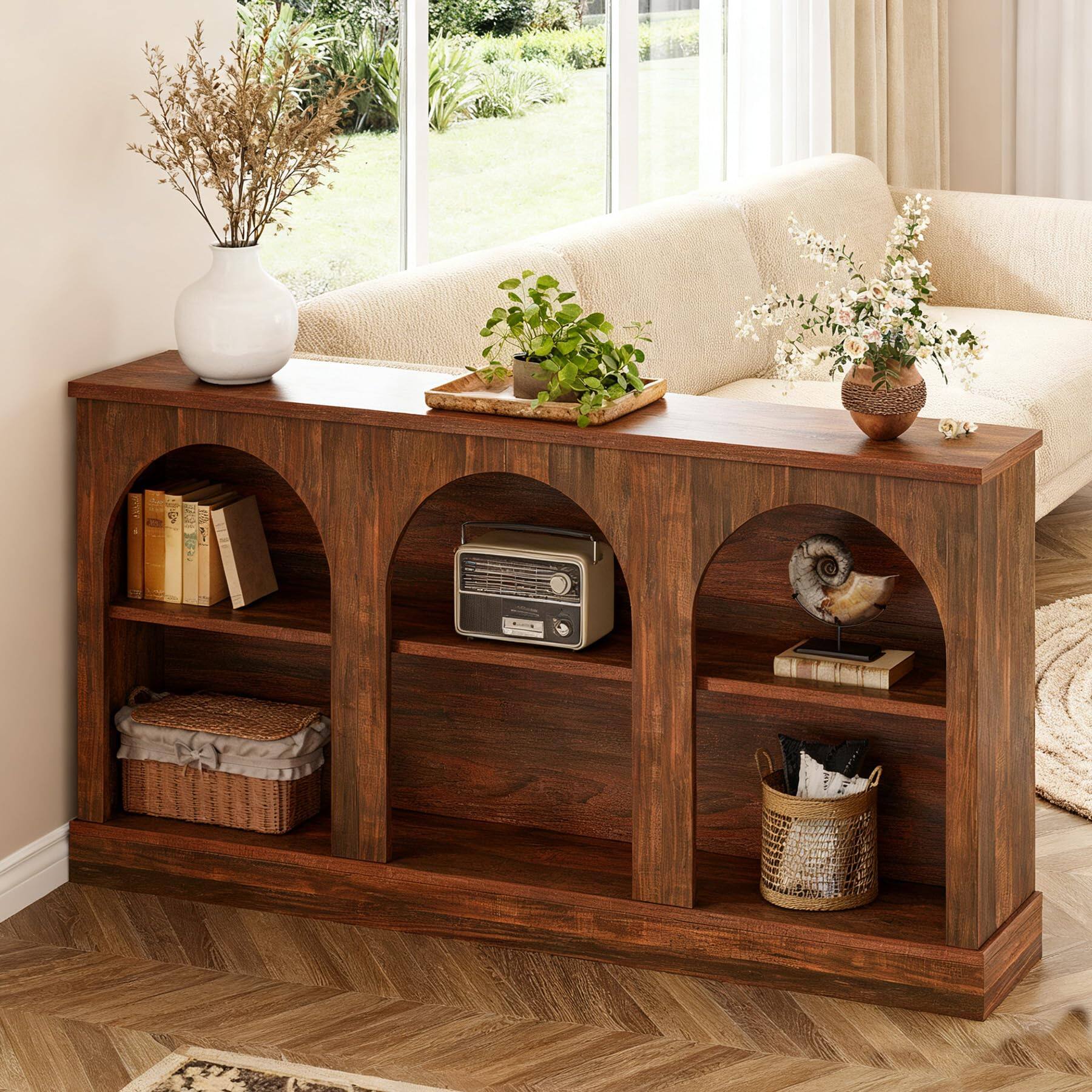 Tribesigns Wooden Narrow Entryway Table with 3 Tier Storage Shelf, 63 ...