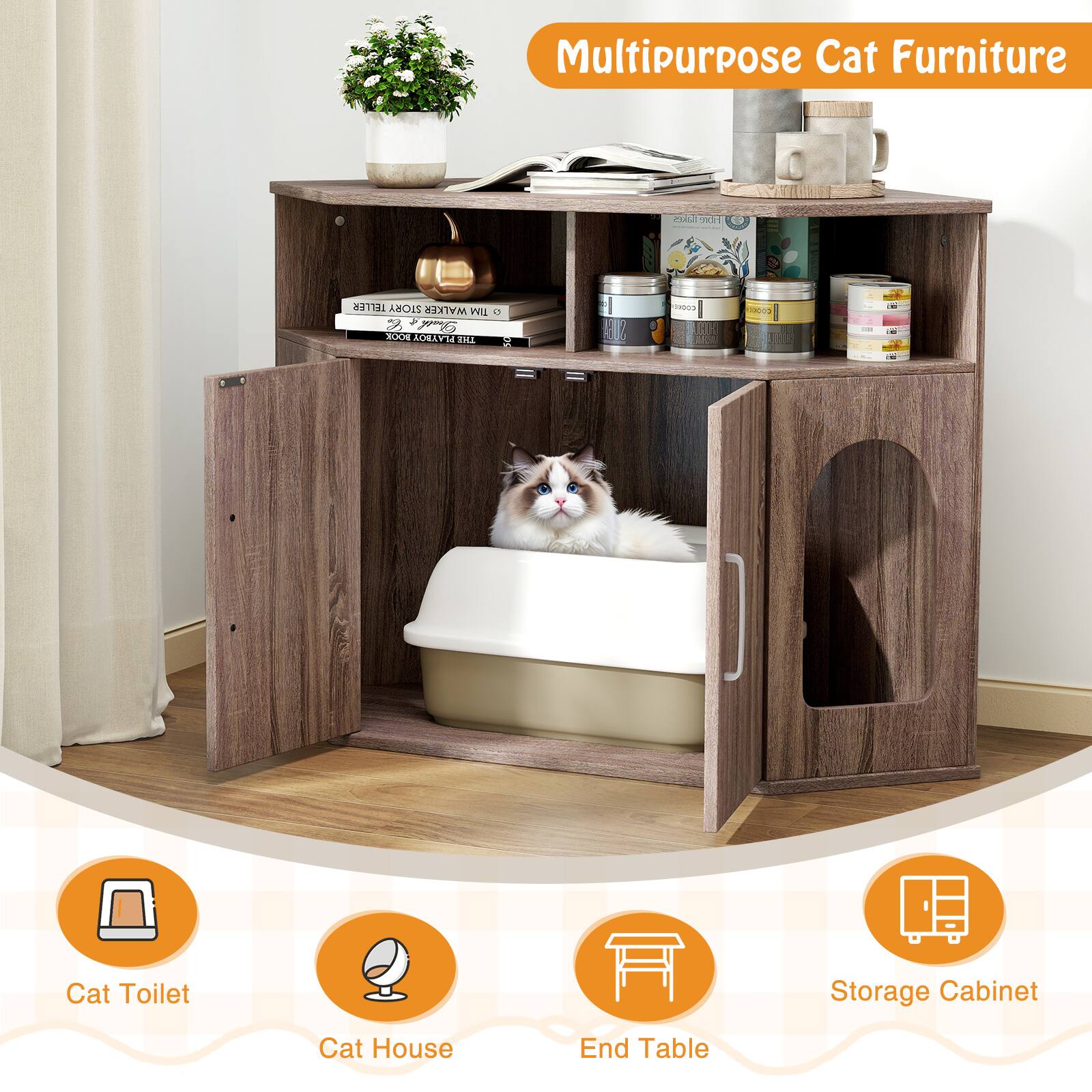 Multipurpose Cat Furniture

- Cat Toilet
- Cat House
- End Table
- Storage Cabinet