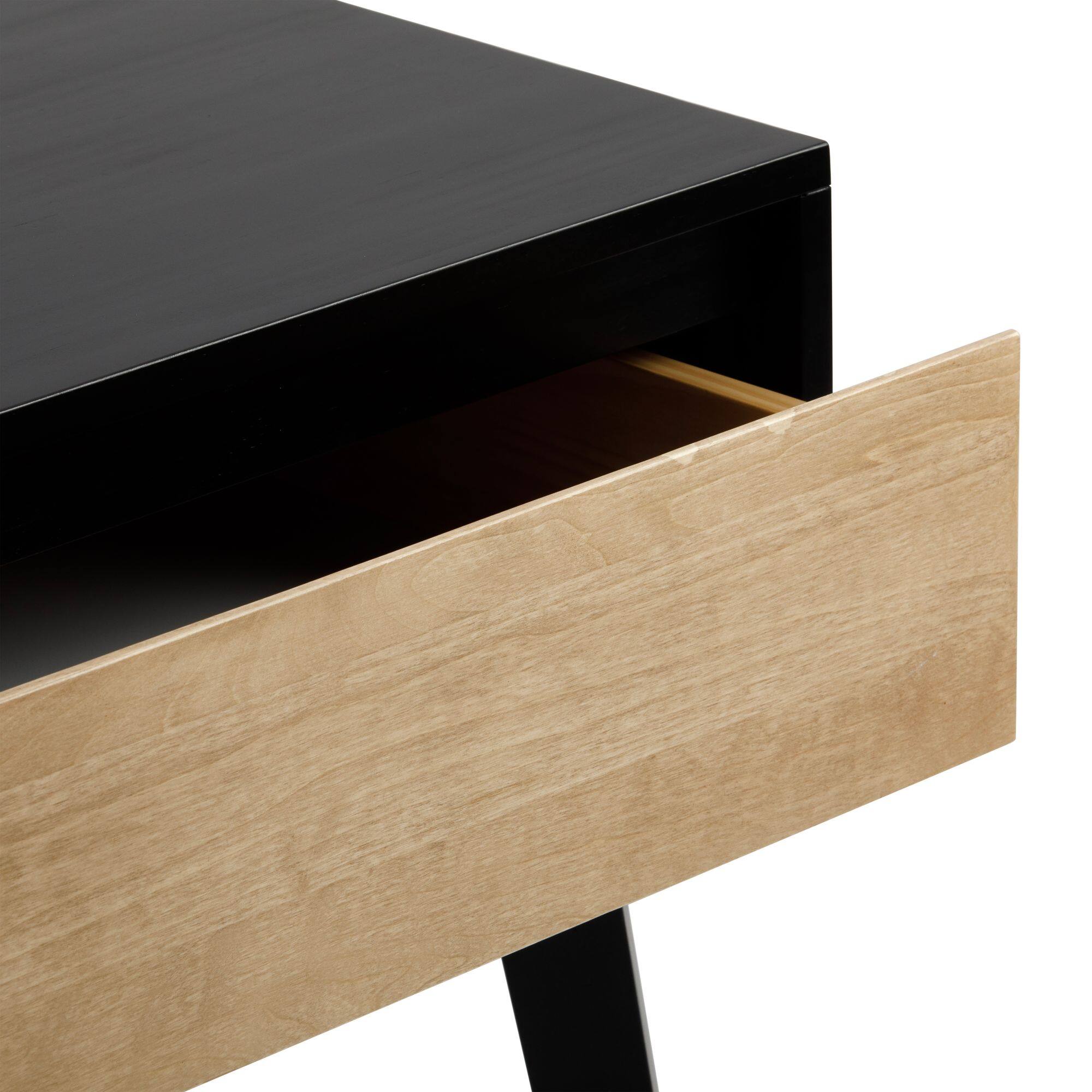 Alt View 4. Plank+Beam - Scandinavian Nightstand with 1 Drawer, Black/Blonde - Black/Blonde.