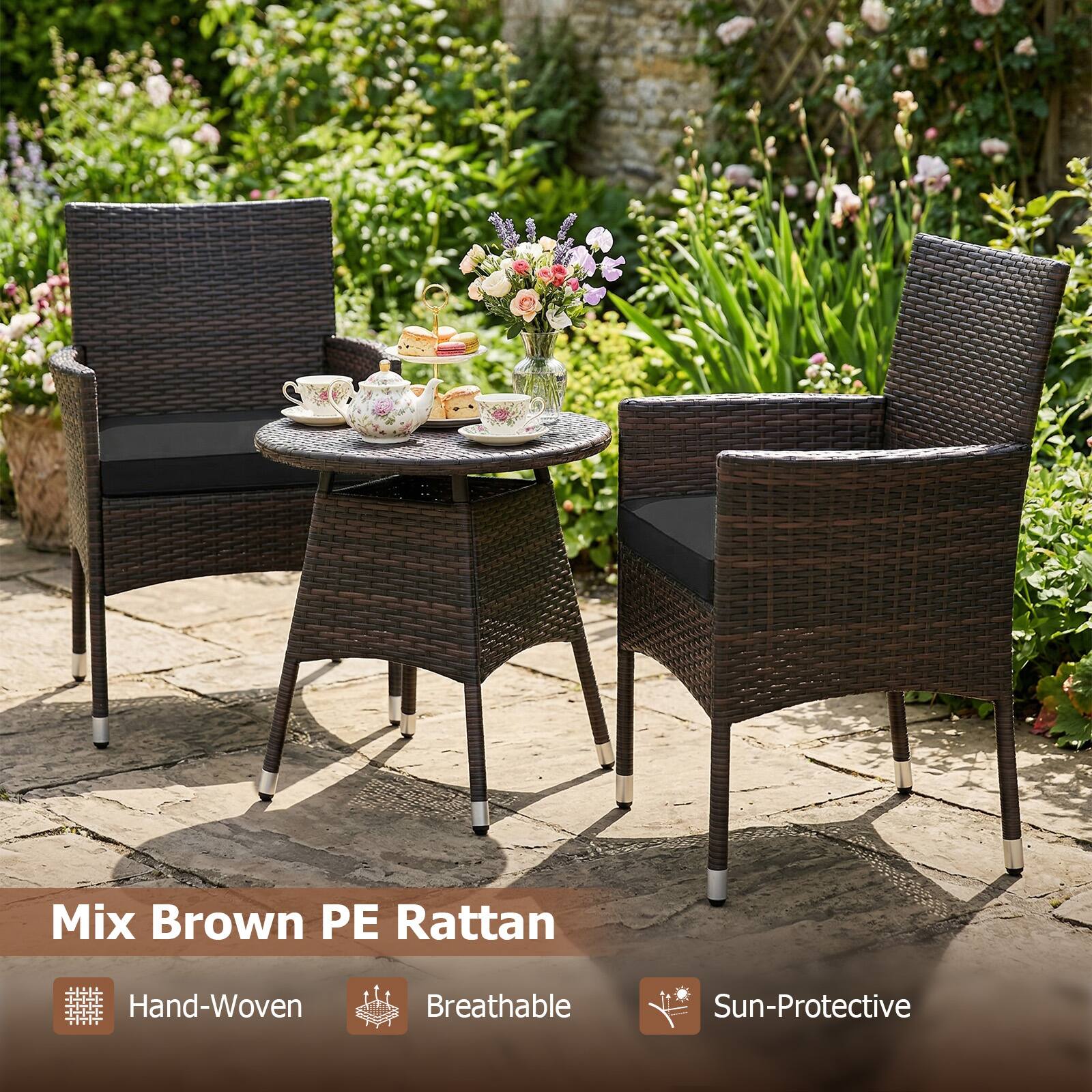 Mix Brown PE Rattan  
Hand-Woven  
Breathable  
Sun-Protective