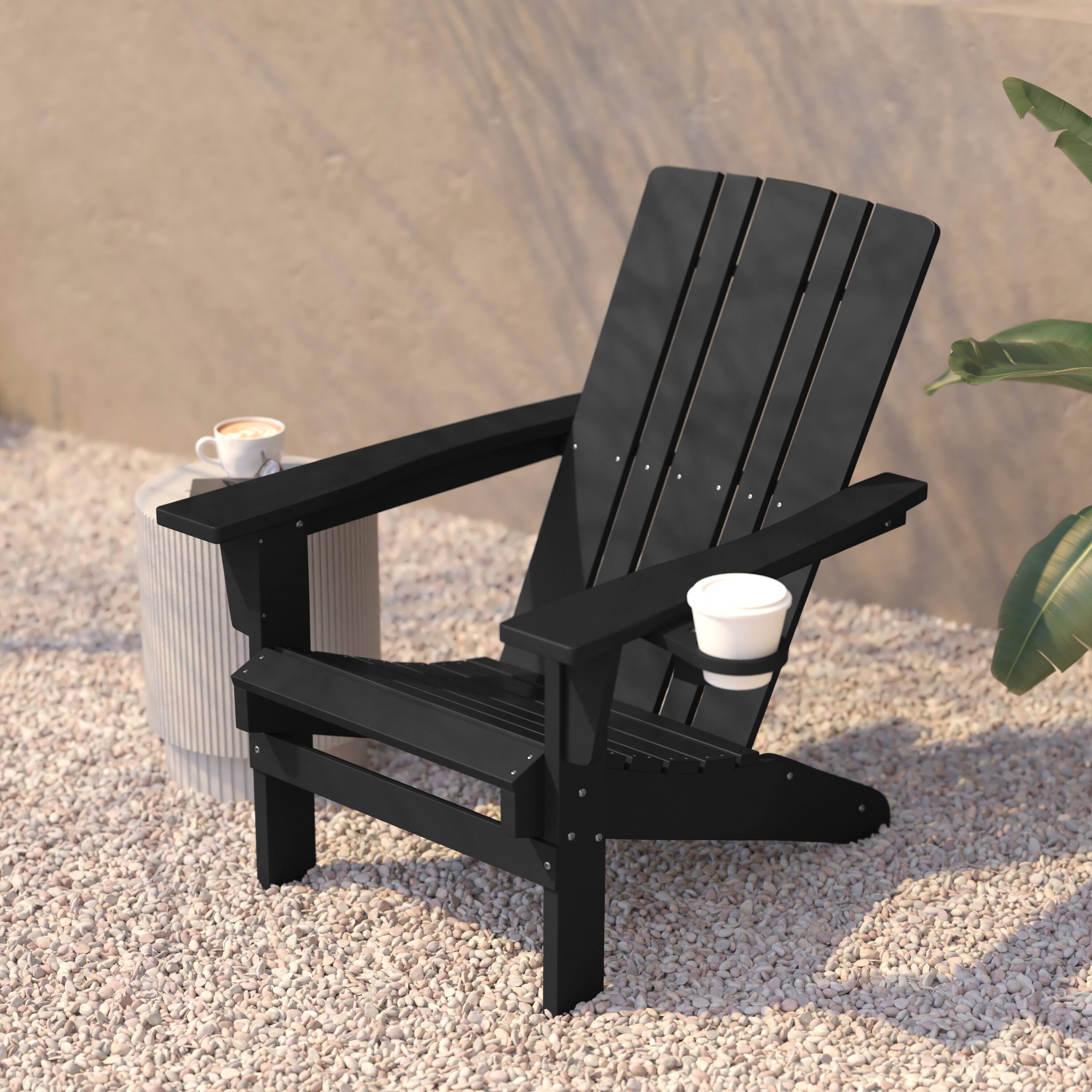 Alt View 2. Flash Furniture - Halifax Adirondack Chair with Cup Holder, Weather Resistant HDPE Adirondack Chair in Black - Black.