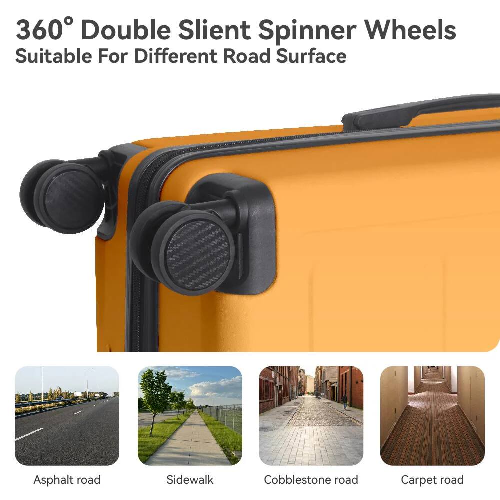 360° Double Silent Spinner Wheels  
Suitable For Different Road Surface  

Asphalt road  
Sidewalk  
Cobblestone road  
Carpet road