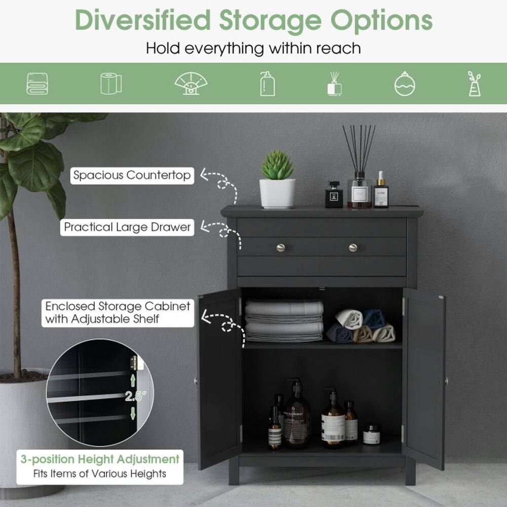 Diversified Storage Options  
Hold everything within reach

- Spacious Countertop
- Practical Large Drawer
- Enclosed Storage Cabinet with Adjustable Shelf
- 3-position Height Adjustment (2.5" each) Fits Items of Various Heights