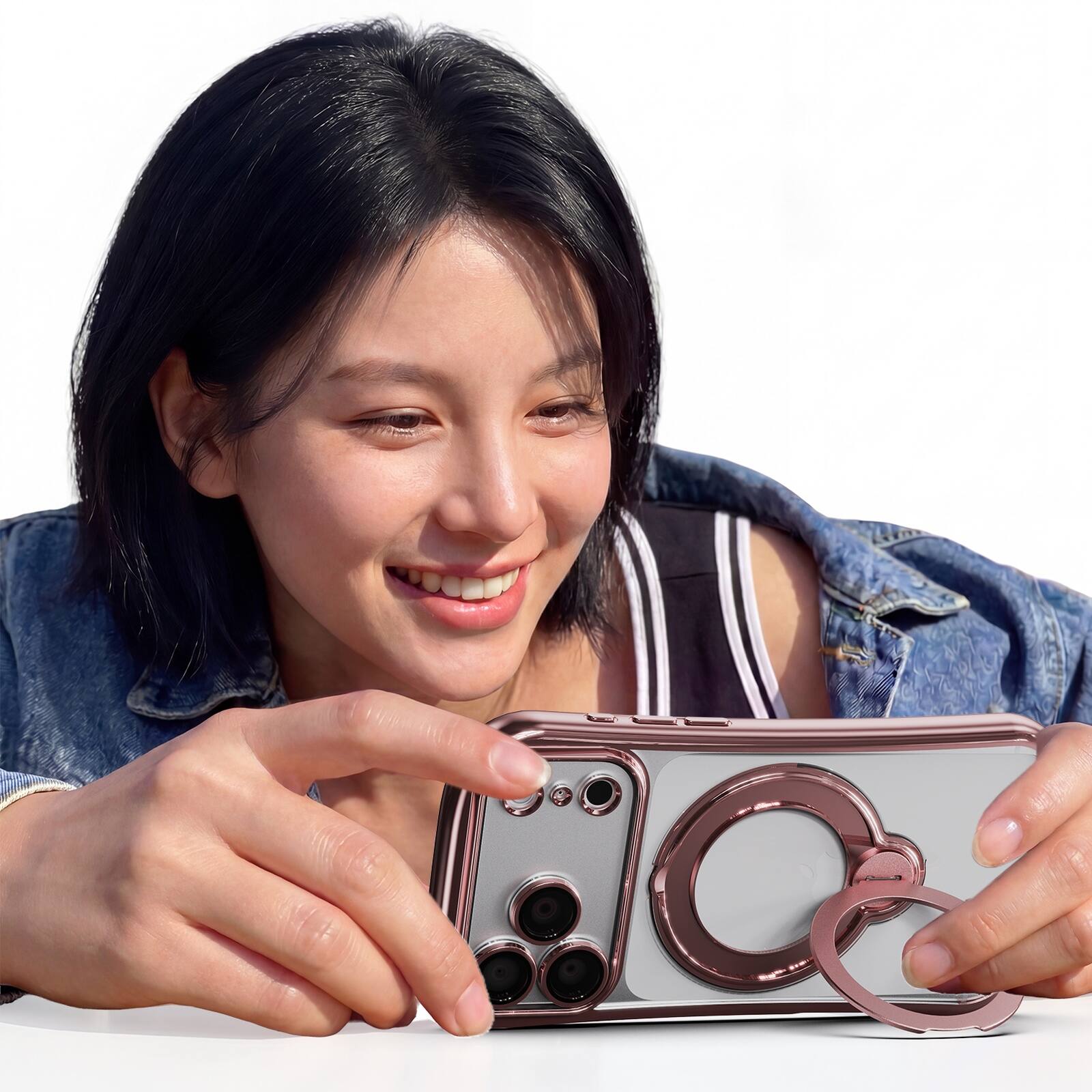 Alt View 1. Dteck - Magnetic Case for Apple iPhone 17 Pro Max with 360 Ring Stand and Strap, Shockproof TPU Cover Built-in Lens Protector - Pink.