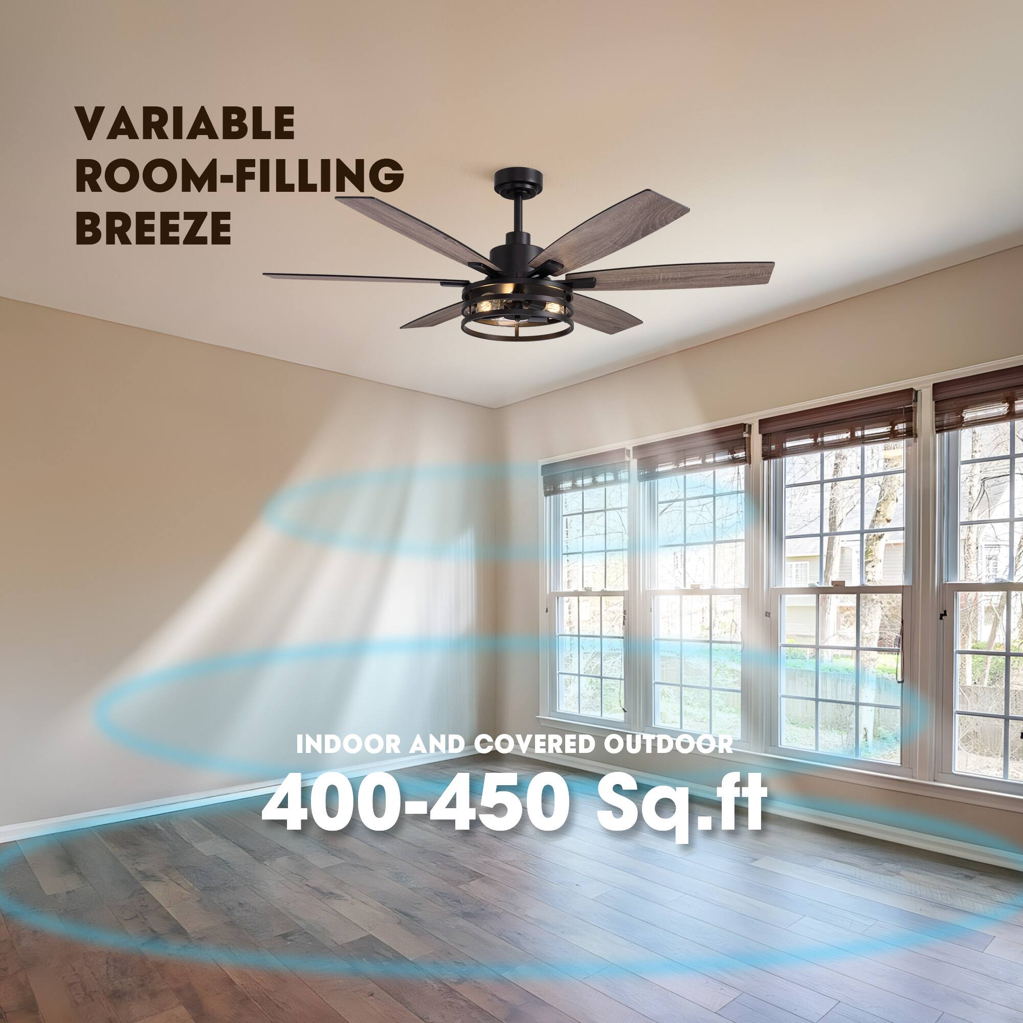 VARIABLE ROOM-FILLING BREEZE  
INDOOR AND COVERED OUTDOOR  
400-450 Sq.ft