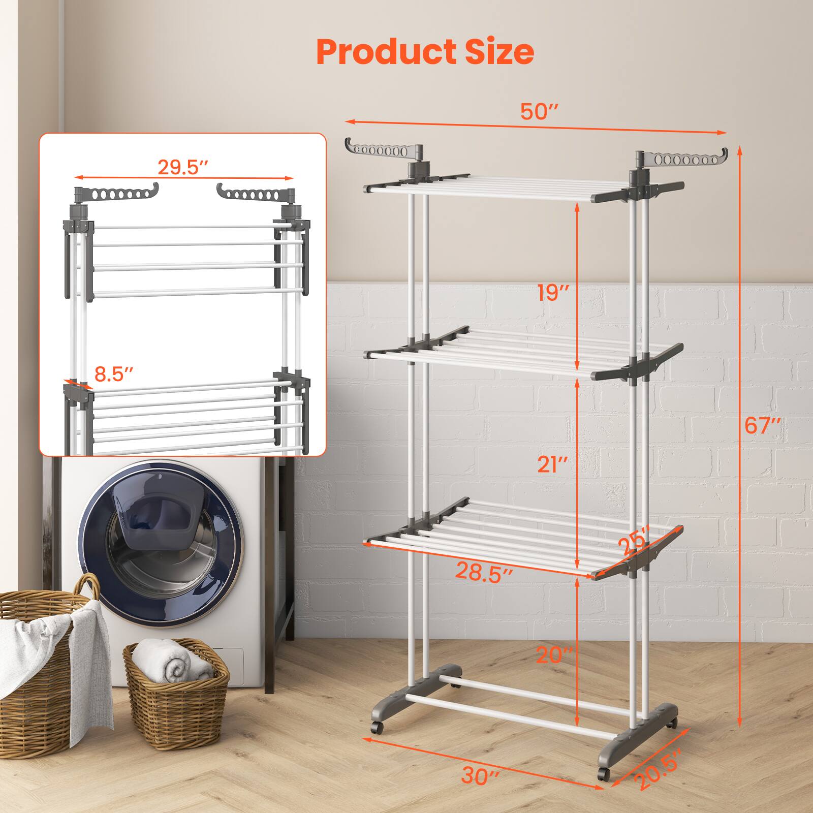 Product Size

- Width: 50"
- Depth: 29.5"
- Height: 67"
- Shelf Spacing: 19"
- Shelf Depth: 21"
- Shelf Height: 28.5"
- Base Width: 30"
- Base Depth: 20.5"
- Side Width: 25"
- Side Depth: 8.5"