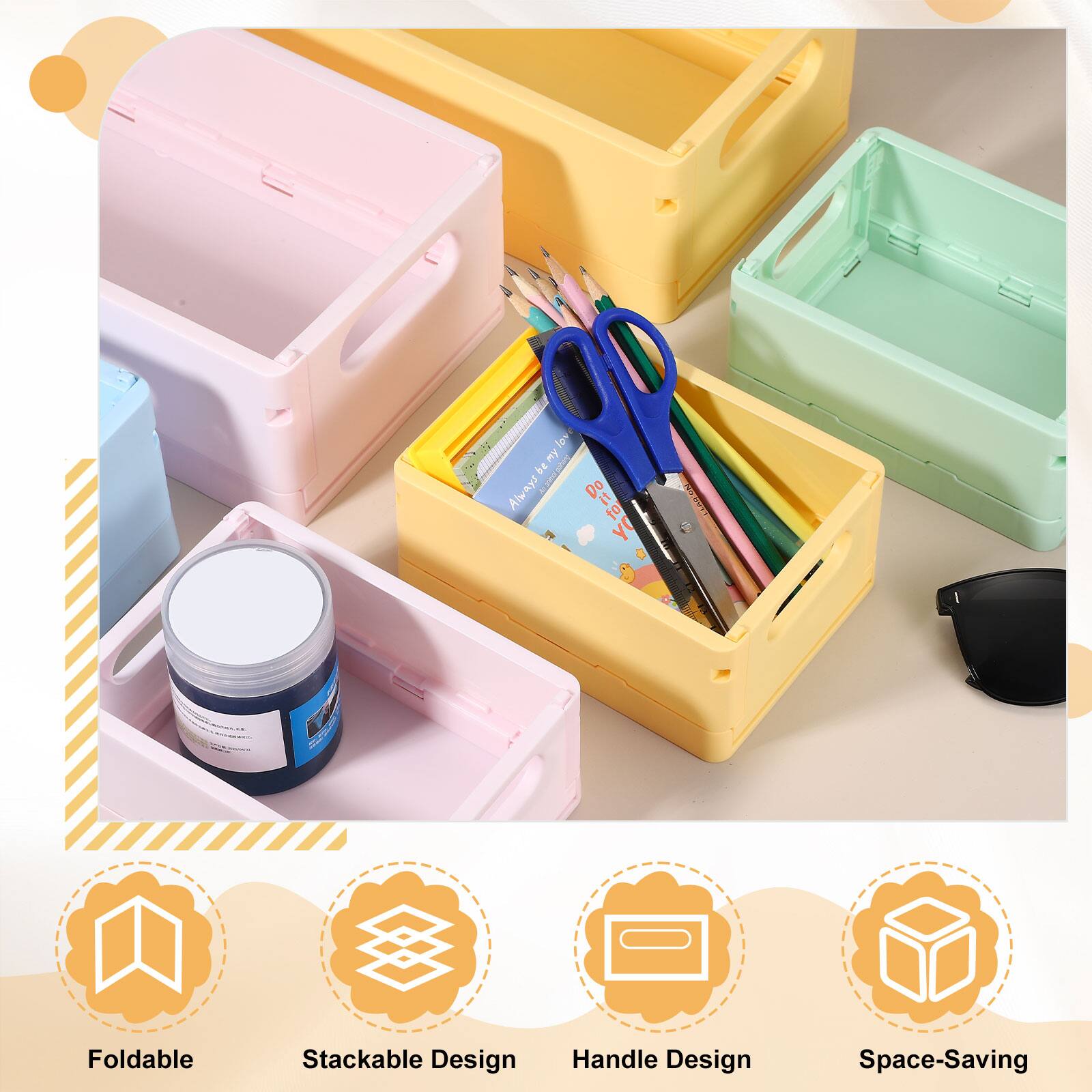 Foldable Stackable Design Handle Space-Saving