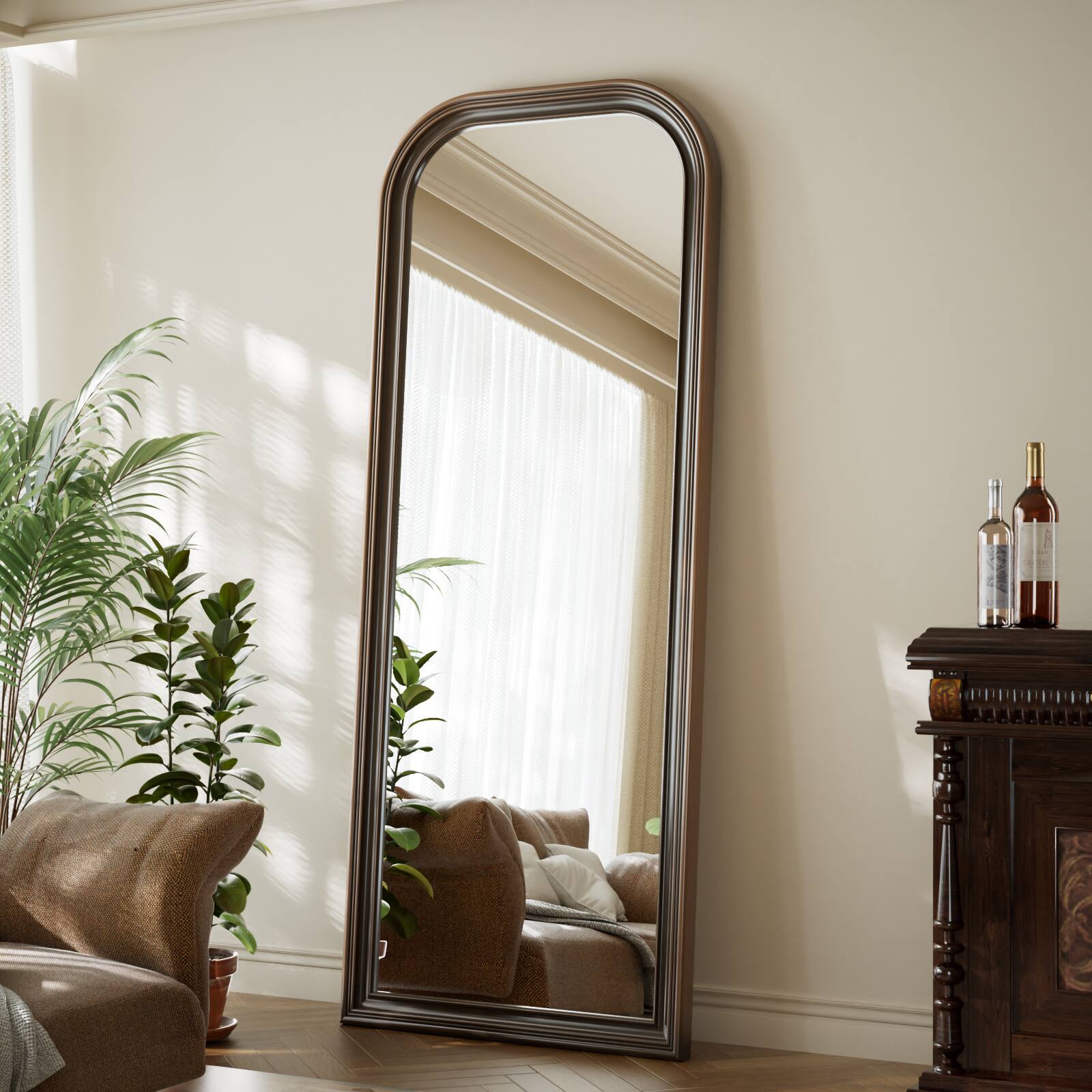 Angle. Easly - Antique Bronze 28 in. W x 69 in. H Rectangular PU Frame Full Length Mirror Floor Mirror - Antique Bronze.