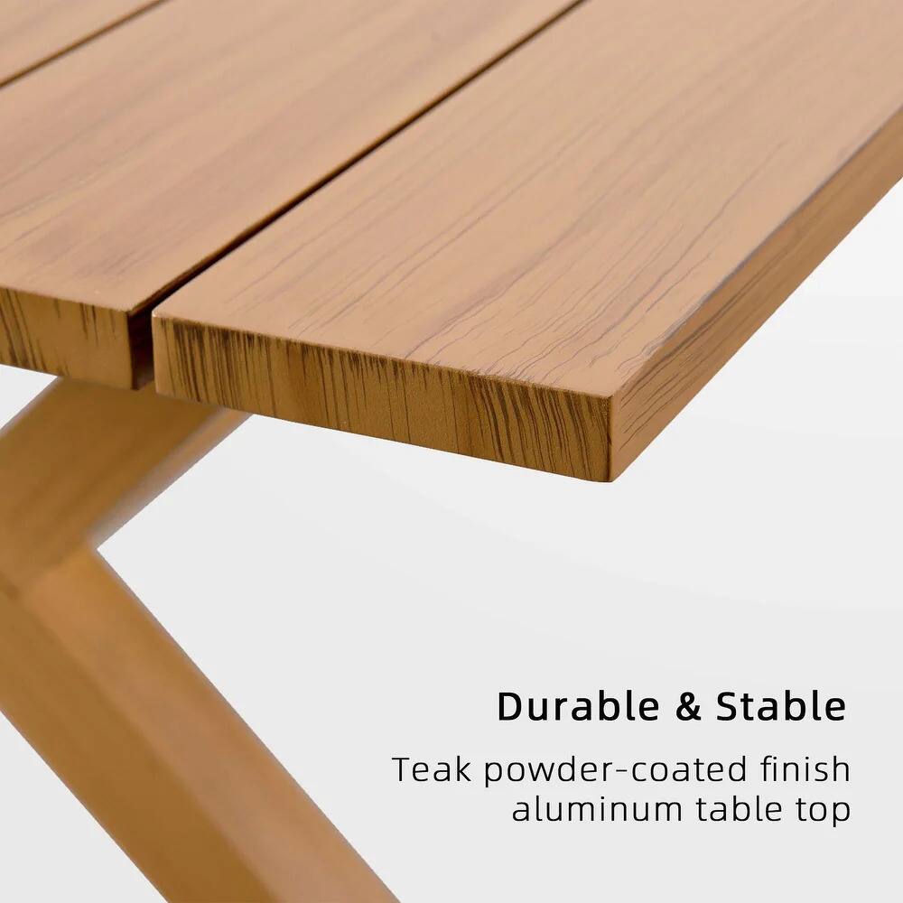 Durable & Stable  
Teak powder-coated finish aluminum table top