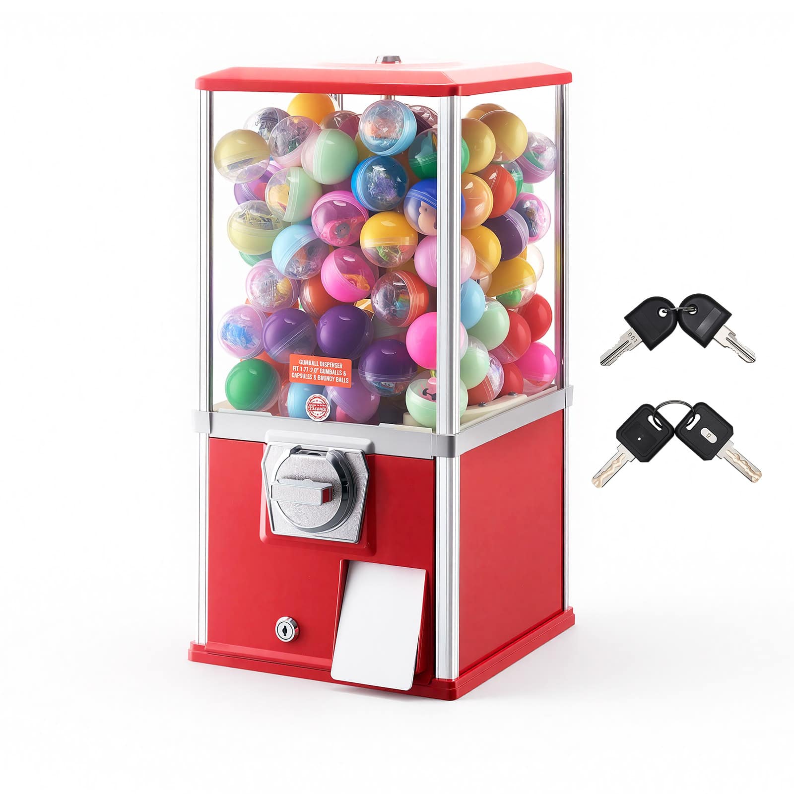 VEVOR - Gumball Machine, 21 inch Height Candy Vending Machine Dispenser, 25-Cent Vending Machines for Shopping Malls - Red