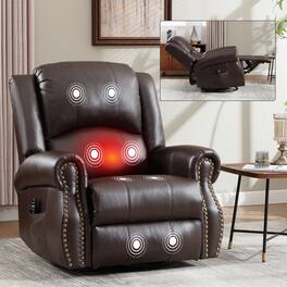 Ropilly - massage recliner chair with 360 degree swivel rocker and lumbar heat - Brown