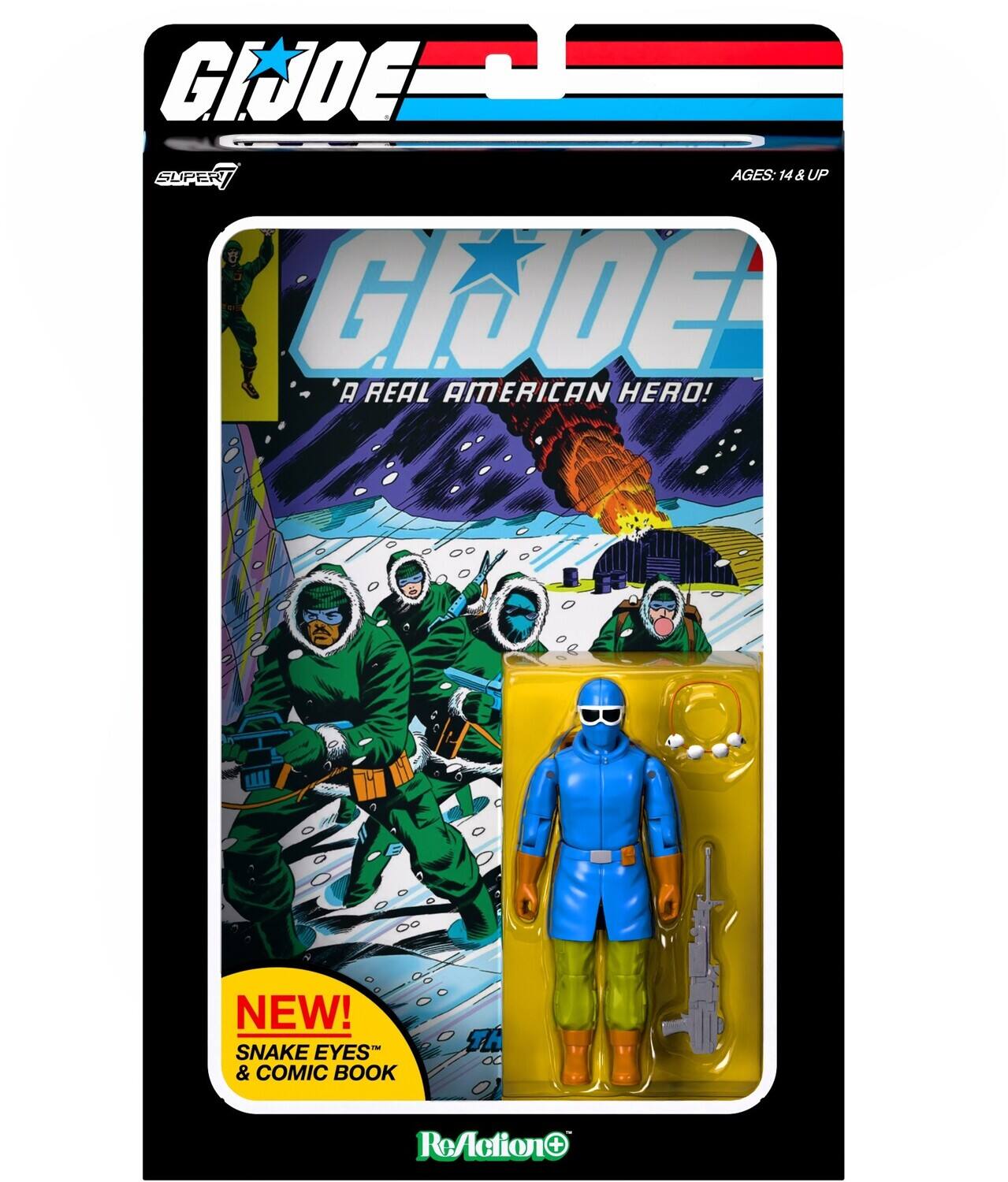 GIJOE SUPER AGES: 14 & UP GIJOE REAL AMERICAN HERO!  
NEW! SNAKE EYES & COMIC BOOK  
ReAction+