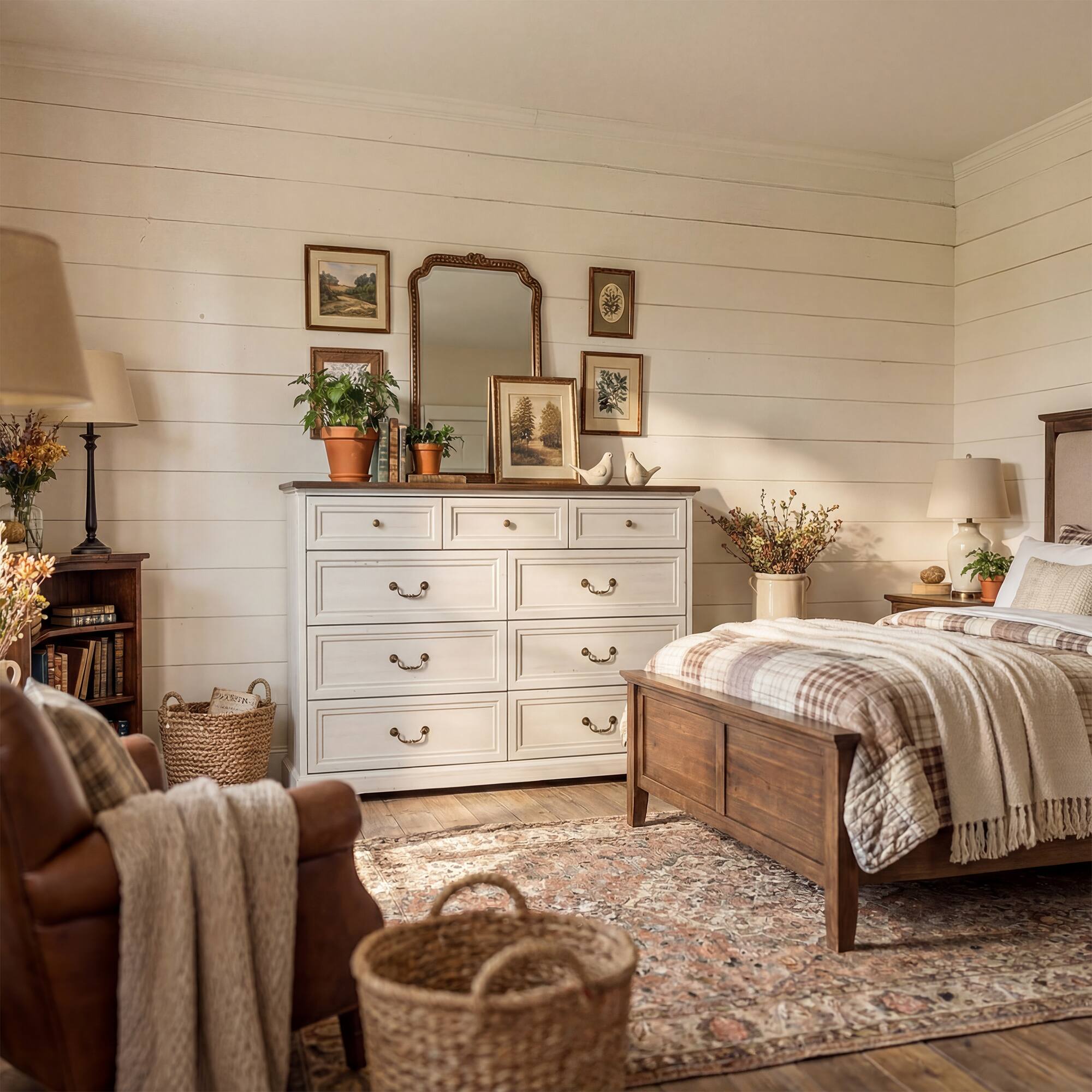 Alt View 6. FUFU & GAGA - Classic 9-Drawer Dresser Chest-Large Bedroom Storage Tower with 3 Small & 6 Large Drawers Clothes Organizer for Bedroom - Distressed white.