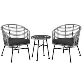 Resenkos - 3 Pieces Patio Bistro Set, Two Hand-Woven PE Wicker Chairs And A Glass Bistro Table - Gray
